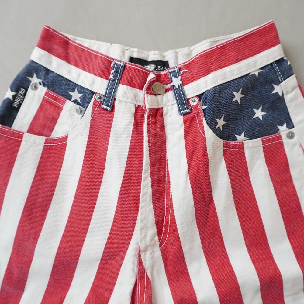 Vintage Parkers Jeans American Flag Shorts Small USA Made 90s Stars and Stripes - Picture 3 of 7